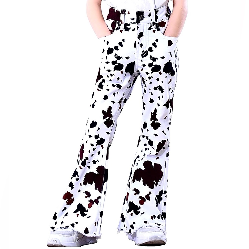 NWT Girls Cow Print Flare Pants. Size 12Y (12 Youth).